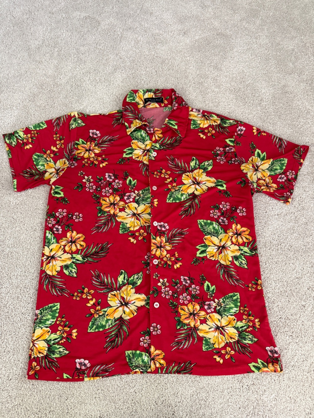 Red Tropical Floral Button-Up Shirt